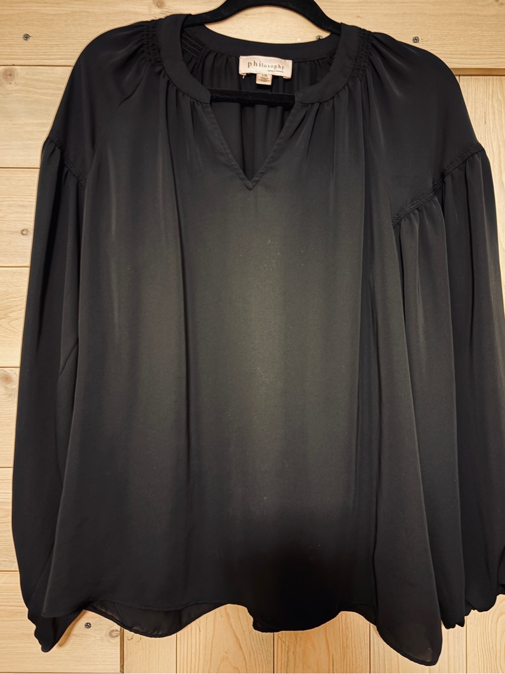 Philosophy Black Flowing Peasant Blouse - V-Neck Long Sleeve